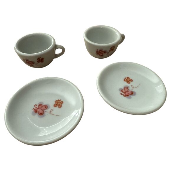 VTG Miniature Porcelain Child’s Tea Set Red Flower Butterfly 11 pc Toy Play Doll - Picture 4 of 7